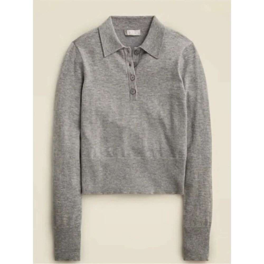 J. Crew Featherweight cashmere-blend long-sleeve polo shirt Sweater Size Small